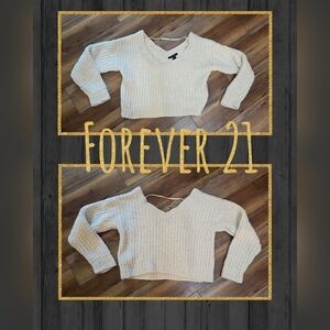 Forever 21 cream cropped sparkle sweater (s)